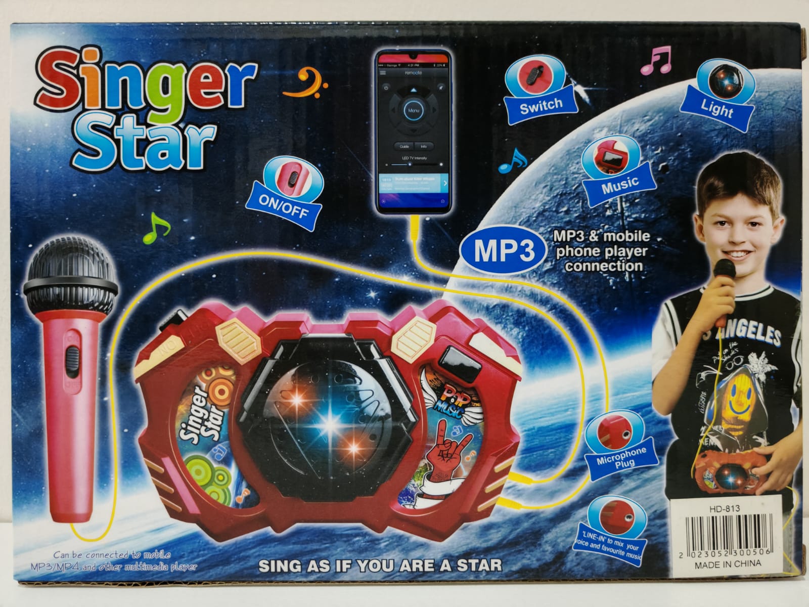 Micrófono Infantil con Luz, Música y Conexión para Celular